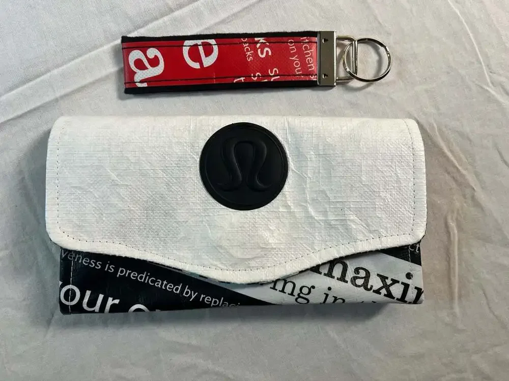 Lululemon Athletica Upcycled Manifesto Print Long Wallet Clutch with Keychain